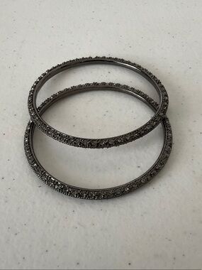 Gunmetal Crystal Pavé Bangle Bracelets - Set of 2